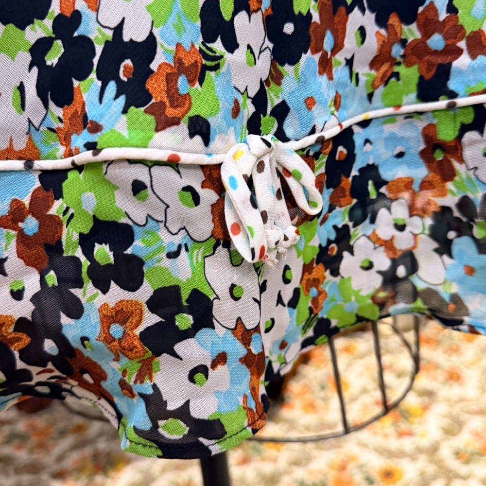 vintage Y2K 90s Floral Slip Dress XL Blue Green Rayon Ruffle Hem Made in USA - Picture 3 of 10